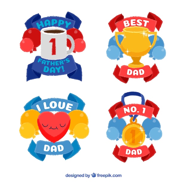 Free Vector father's day badges collection with different elements