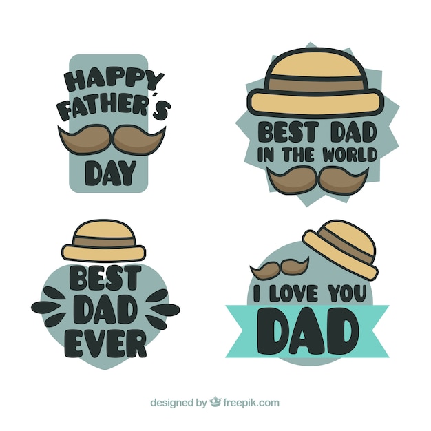 Free Vector father's day badges collection with hats and moustaches