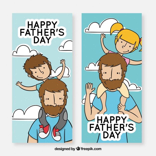 Father's day banners collection with happy family 