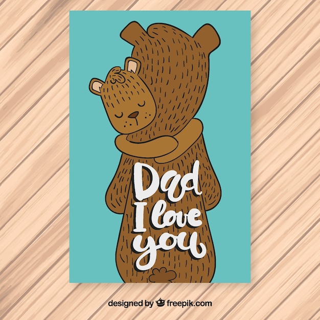 Free vector father's day card with bears hugging