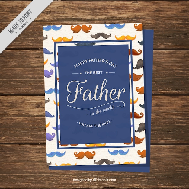 Free Vector father's day card with watercolor mustaches