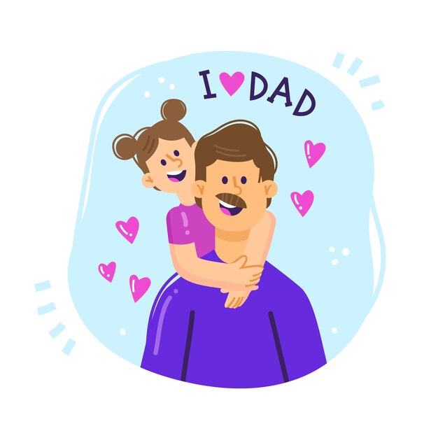 Father's day illustration of dad holding his daughter