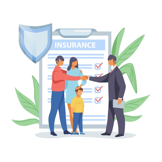 Free Vector father shaking hands with insurance agent