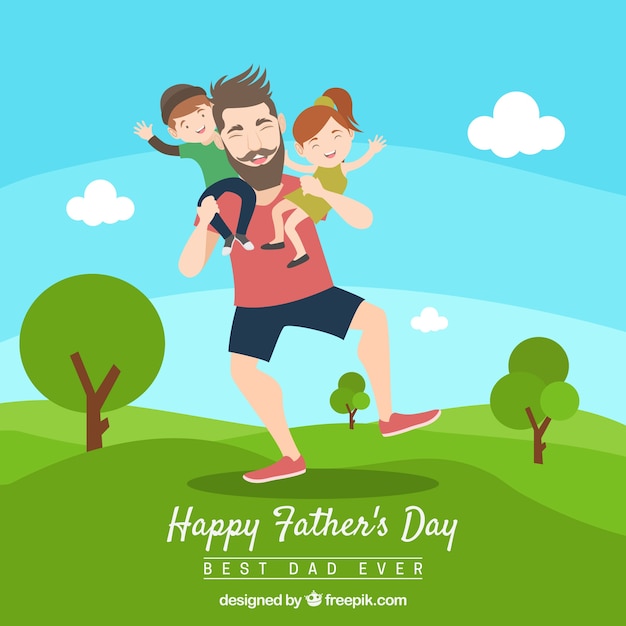 Free Vector fathers day background with dad and kids in nature