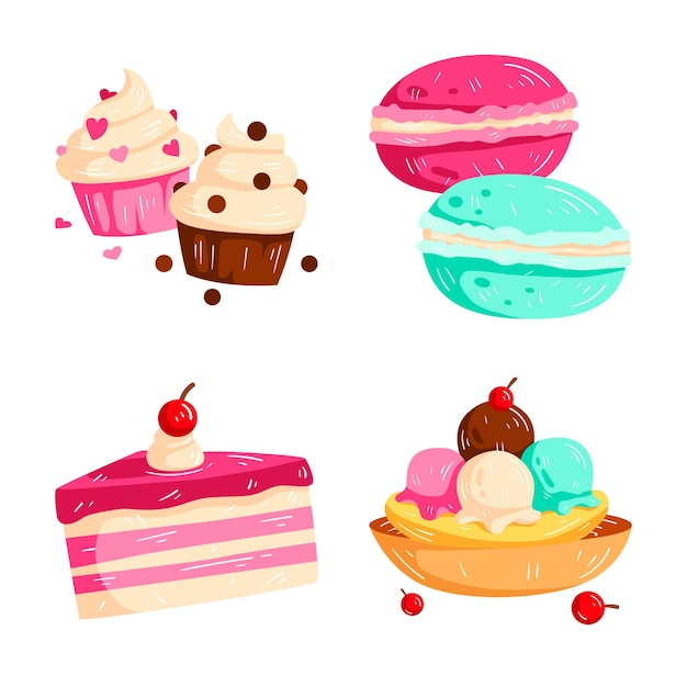 Free Vector favorite foods and beverages stickers collection