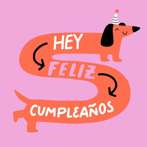 Feliz cumpleaños lettering dog illustration