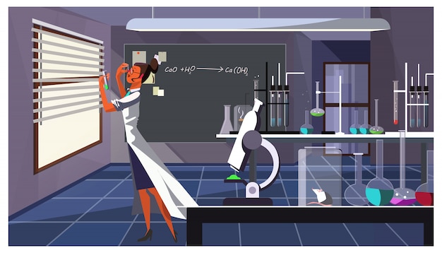 Free Vector female chemist checking liquid in test tube illustration