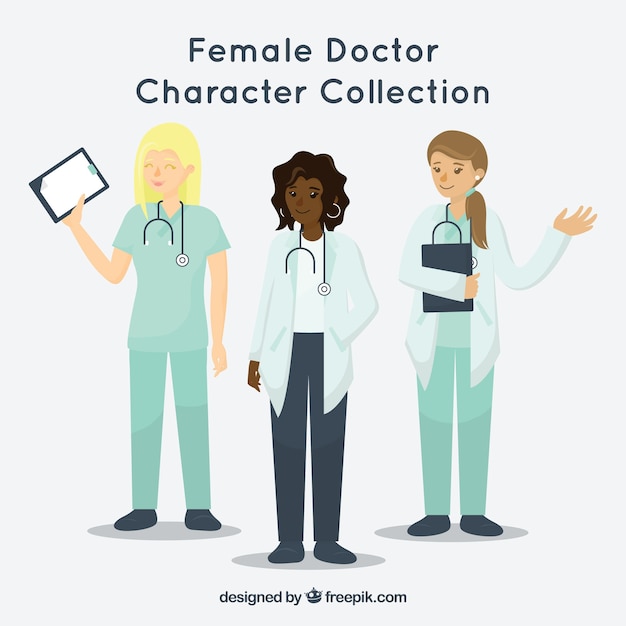 Free Vector female doctor character collection