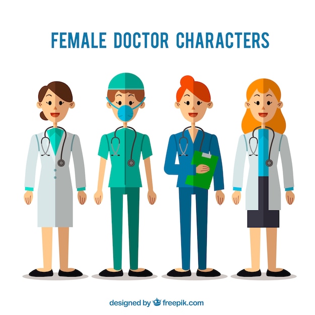 Free Vector female doctor characters with flat design