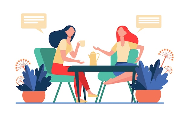 Free Vector female friends meeting over cup of coffee. women drinking tea and chatting flat vector illustration. communication, friendship concept 