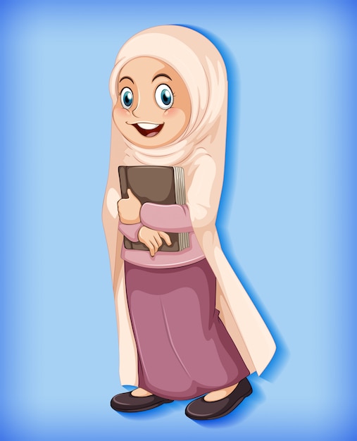 Free Vector female muslim cartoon character colour gradient background