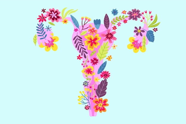 Free Vector female reproductive system with flowers illustrated