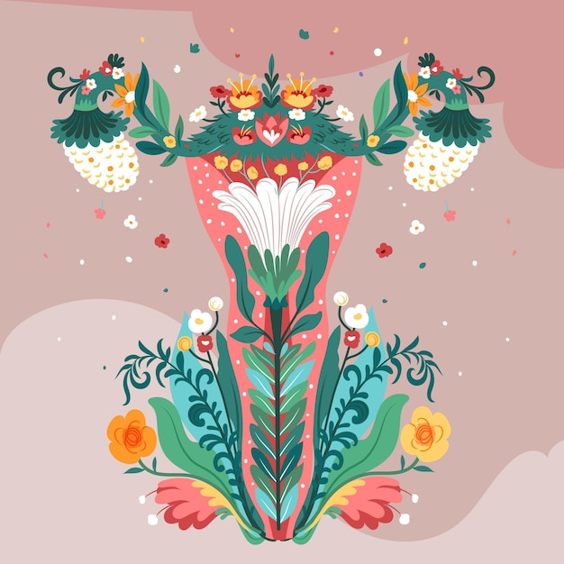 Free vector female reproductive system with flowers