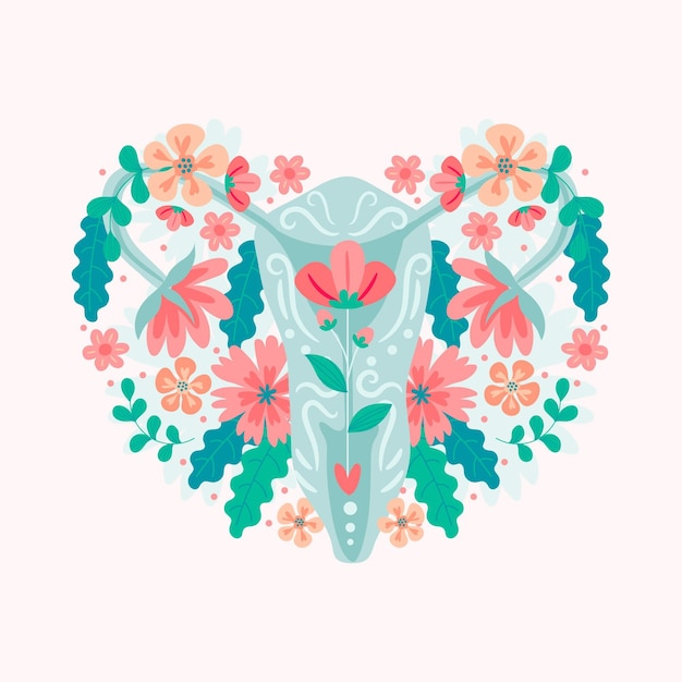 Free Vector female reproductive system with flowers