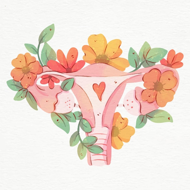 Free Vector female reproductive system with flowers