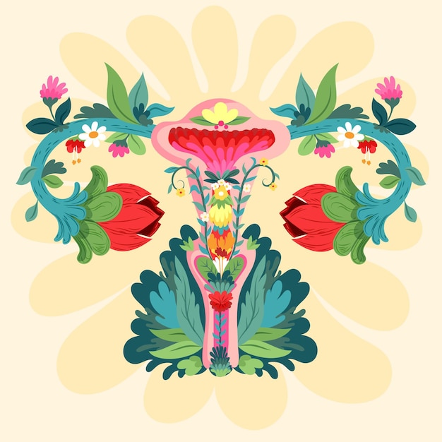 Free Vector female reproductive system with flowers