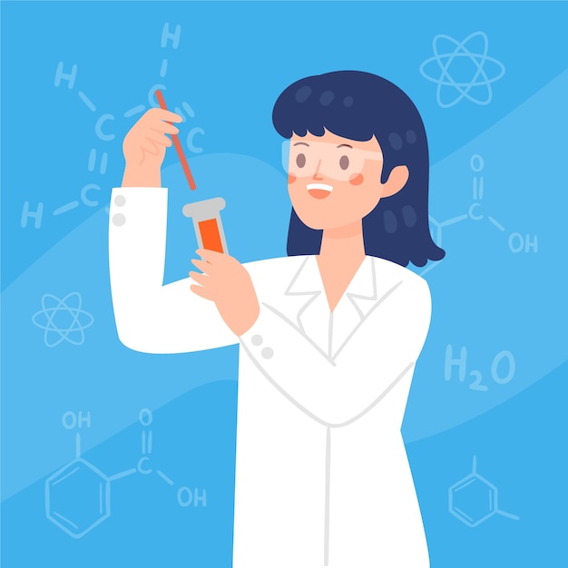 Female scientist with glasses holding a tube