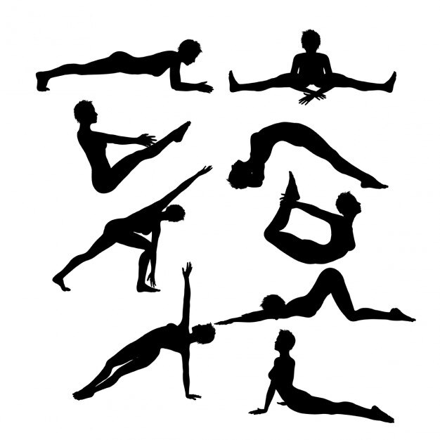 Female silhouettes in yoga poses