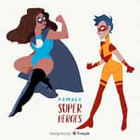 Free vector female superhero character collection with flat design