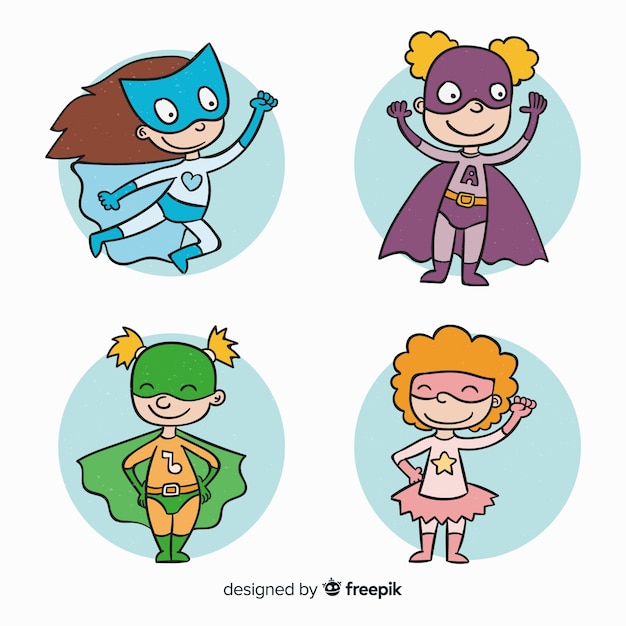 Free Vector female superhero character collection