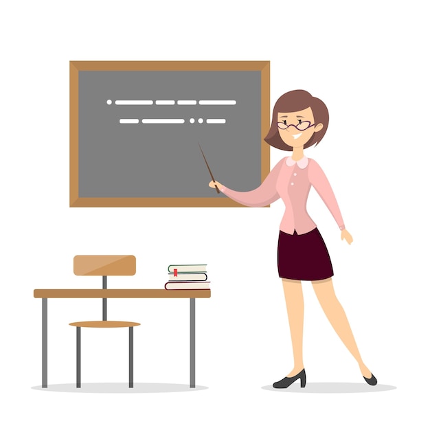 Free Vector female teacher at school isolated woman with chalkboard