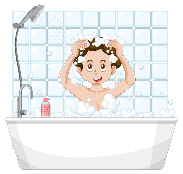 A female teen taking a bath