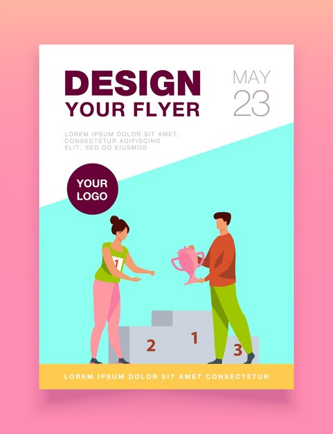 Female winner getting first prize flyer template