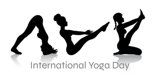 Free vector females in yoga poses for international yoga day