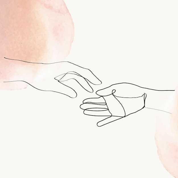 Free Vector feminine hands line art  minimal illustration on orange pastel watercolor background