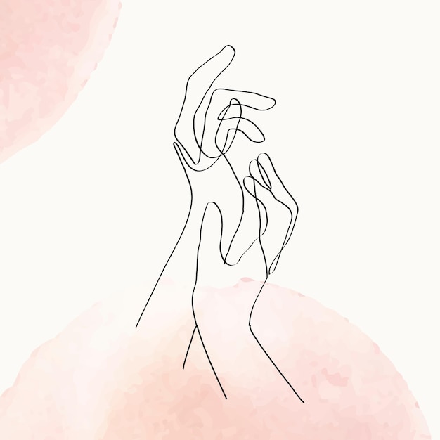 Free vector feminine hands line art vector minimal illustration on orange pastel watercolor background