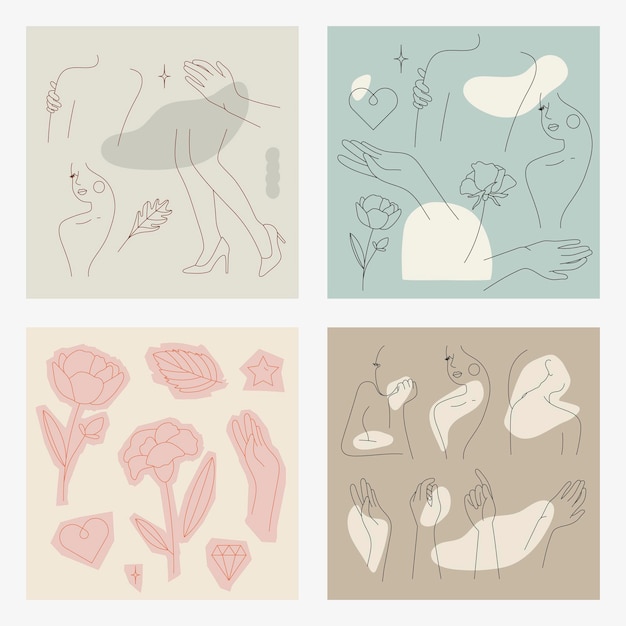 Free vector feminine line art collection