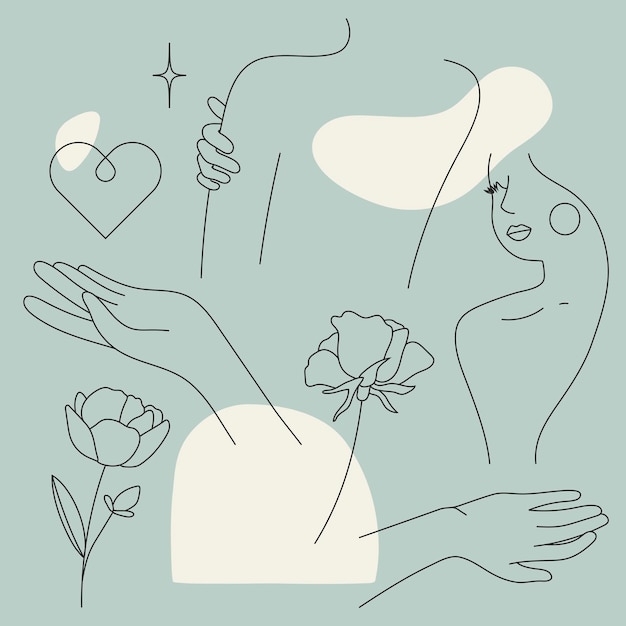 Free Vector feminine line art collection