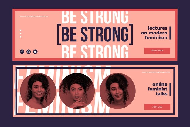 Feminism banners template with photo