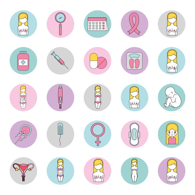 Feminity care life set icons