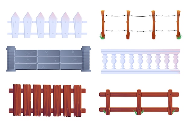 Fence vector wooden and stone railings palisade