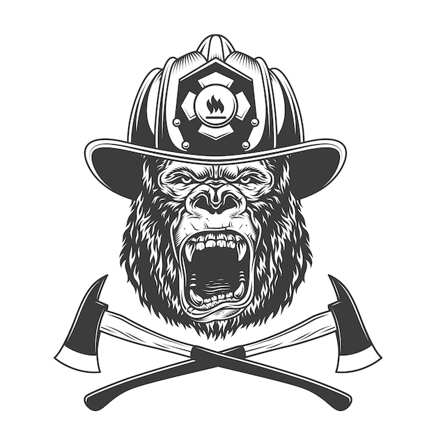 Free Vector ferocious gorilla head in firefighter helmet