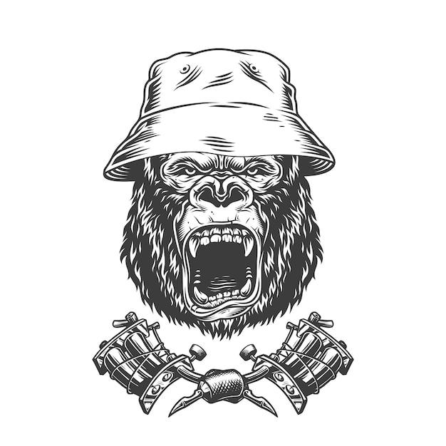 Free vector ferocious gorilla head in panama hat