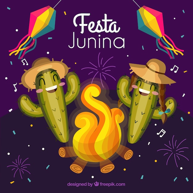 Festa junina background with funny cactus