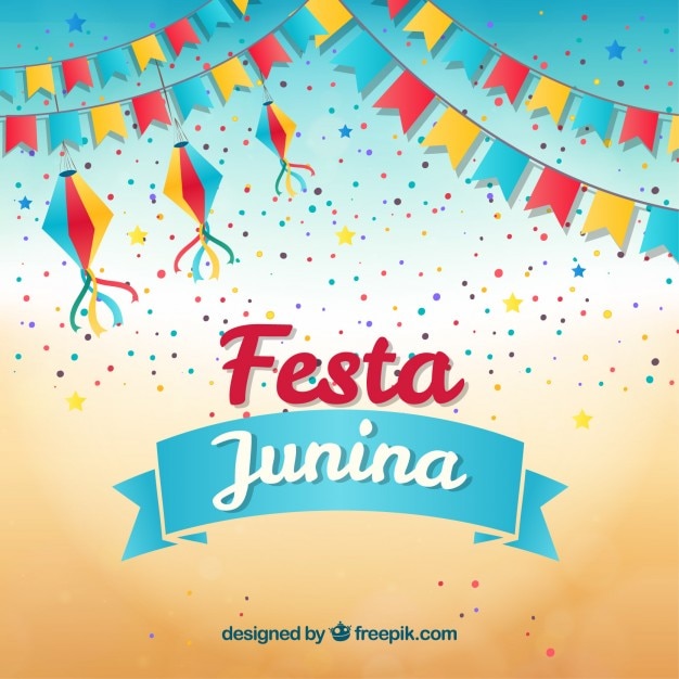 Free vector festa junina background with garlands and confetti