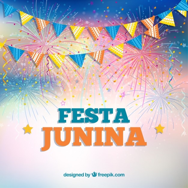 Free Vector festa junina background with garlands and fireworks