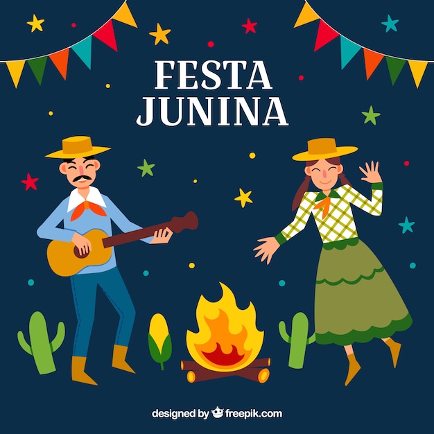 Festa junina background with people dancing and playing