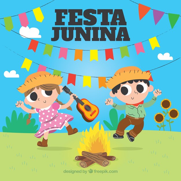 Festa junina background with people dancing