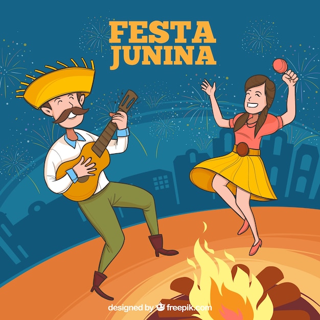 Festa junina background with people playing and dancing