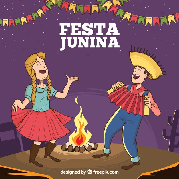 Festa junina background with people singing and playing