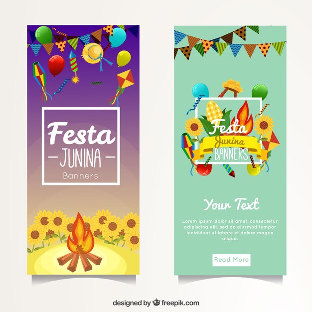 Festa junina banners with decorative elements