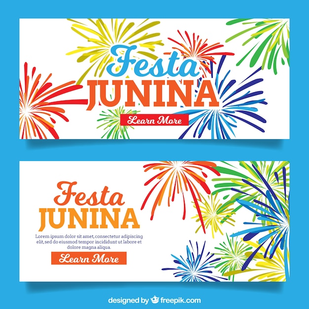 Festa junina banners with fireforks