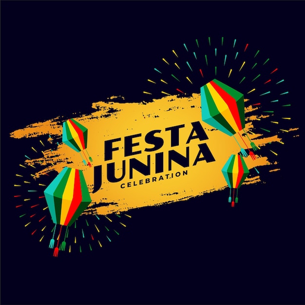 Festa junina celebration abstract card with lamps and fireworks