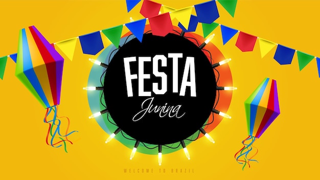 Festa junina colorful banner with garlands