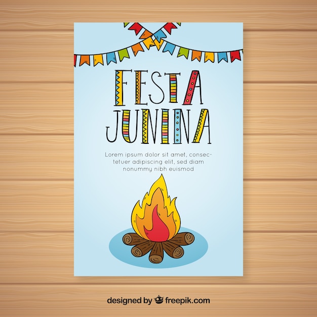 Festa junina cover template with bonfire