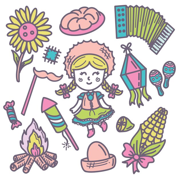 Festa junina doodle set illustration